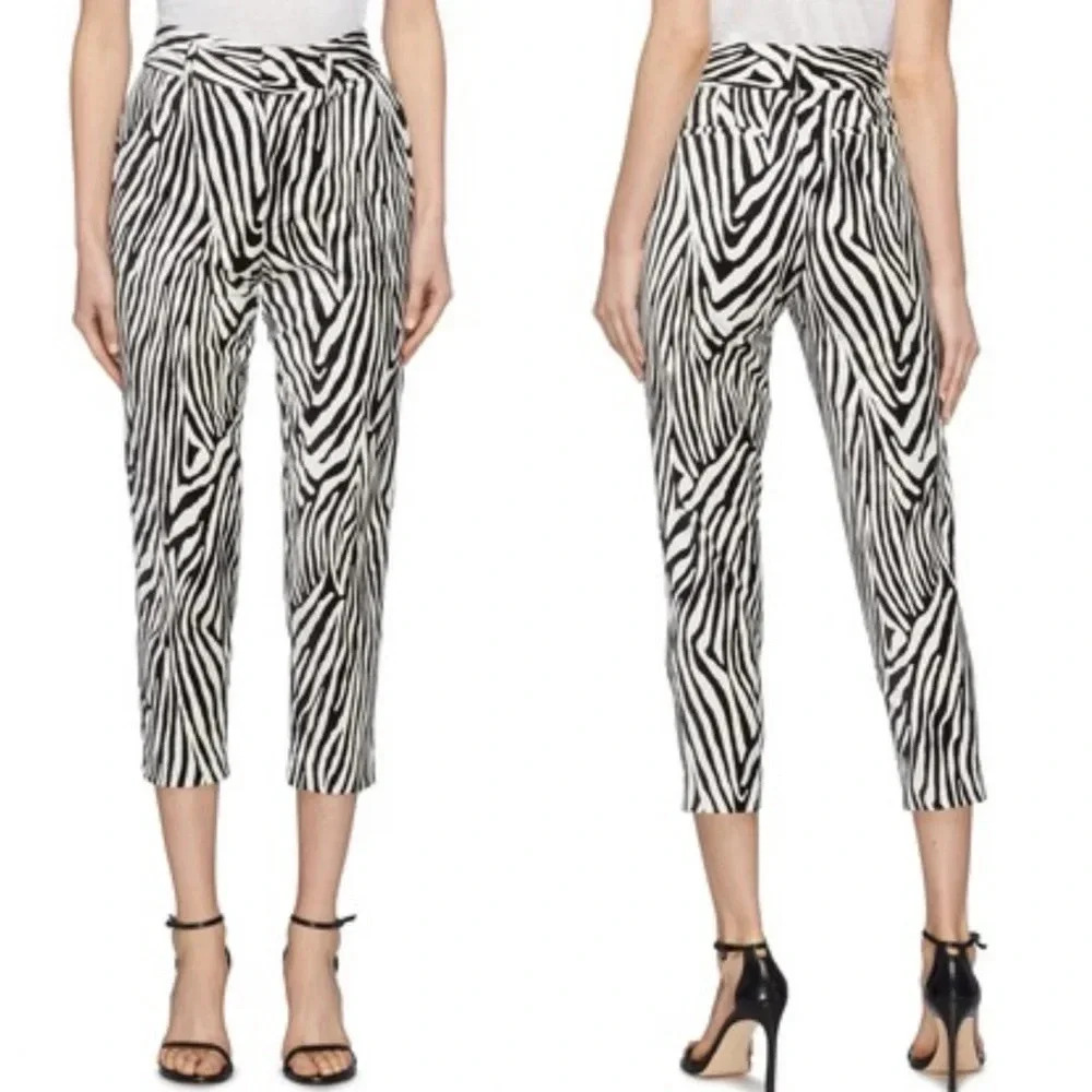 FRAME Zebra Print High Waist Tuxedo Pants Velvet Black White Women’s 4